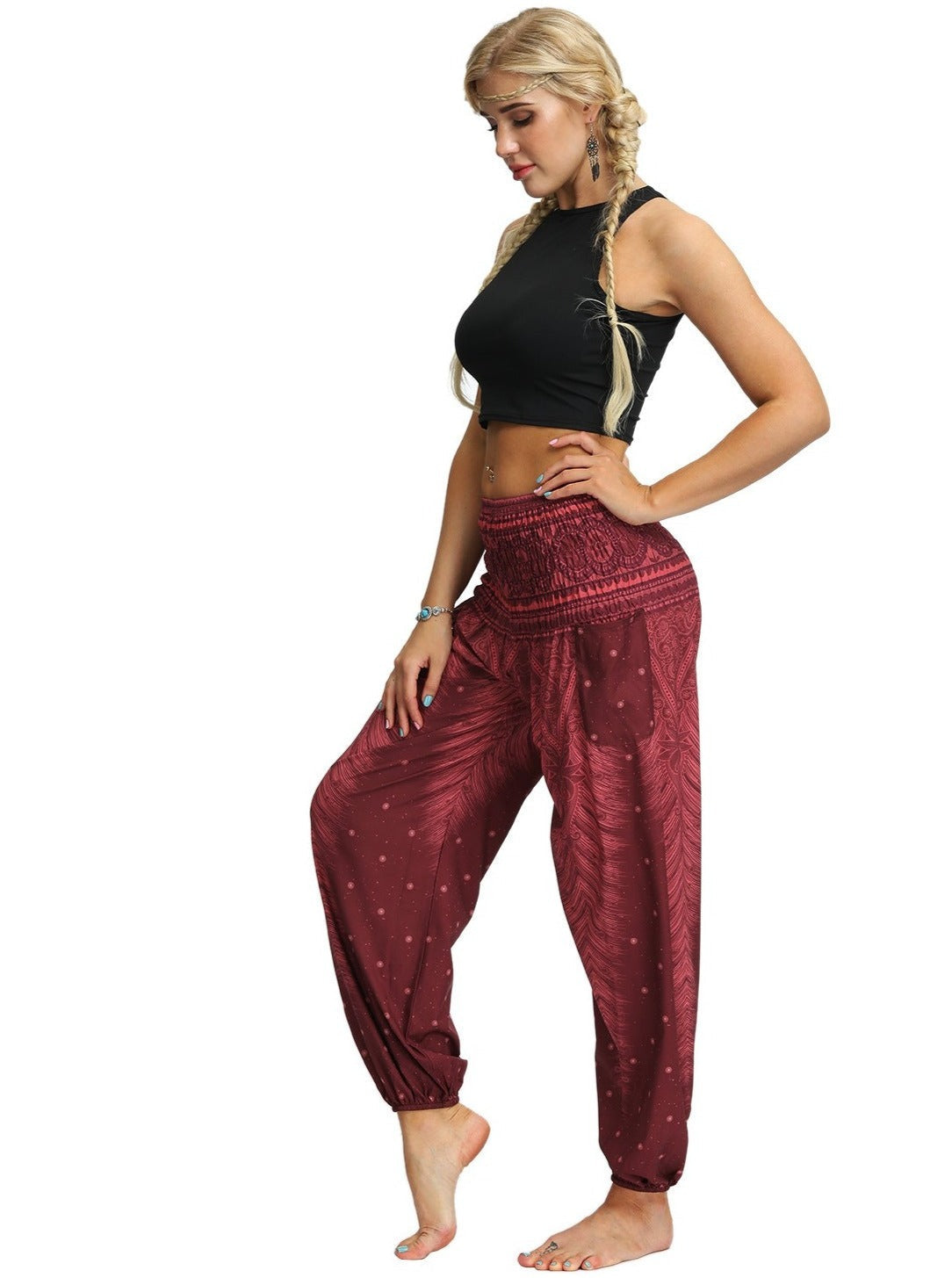 Trendy Digital Printed High-Waist Loose Pants