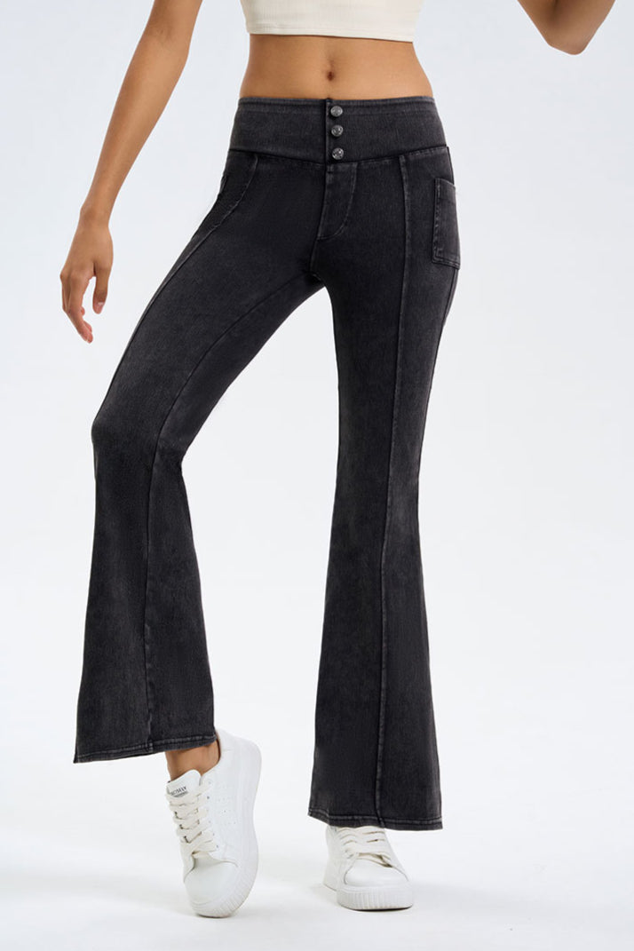 Button Detail Flare Leg Jeans