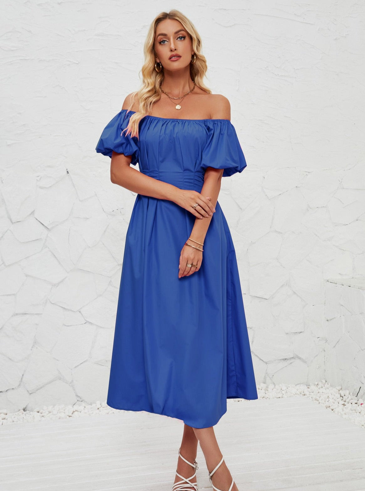 Off Shoulder Bell Sleeved Midi Dress