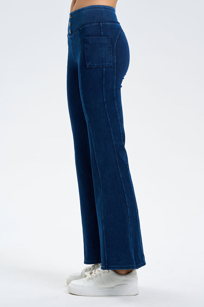 Button Detail Flare Leg Jeans