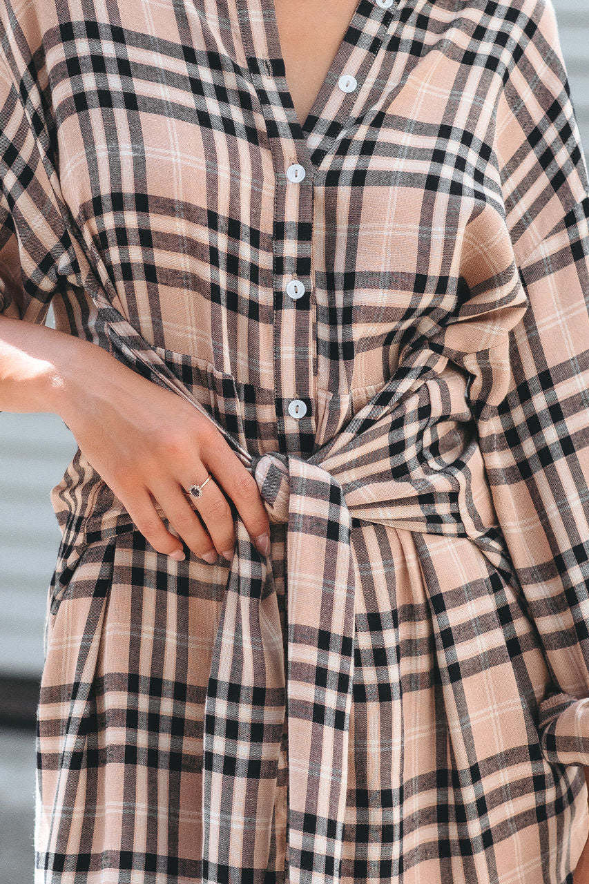 Chic Plaid Belted Shirt Dress