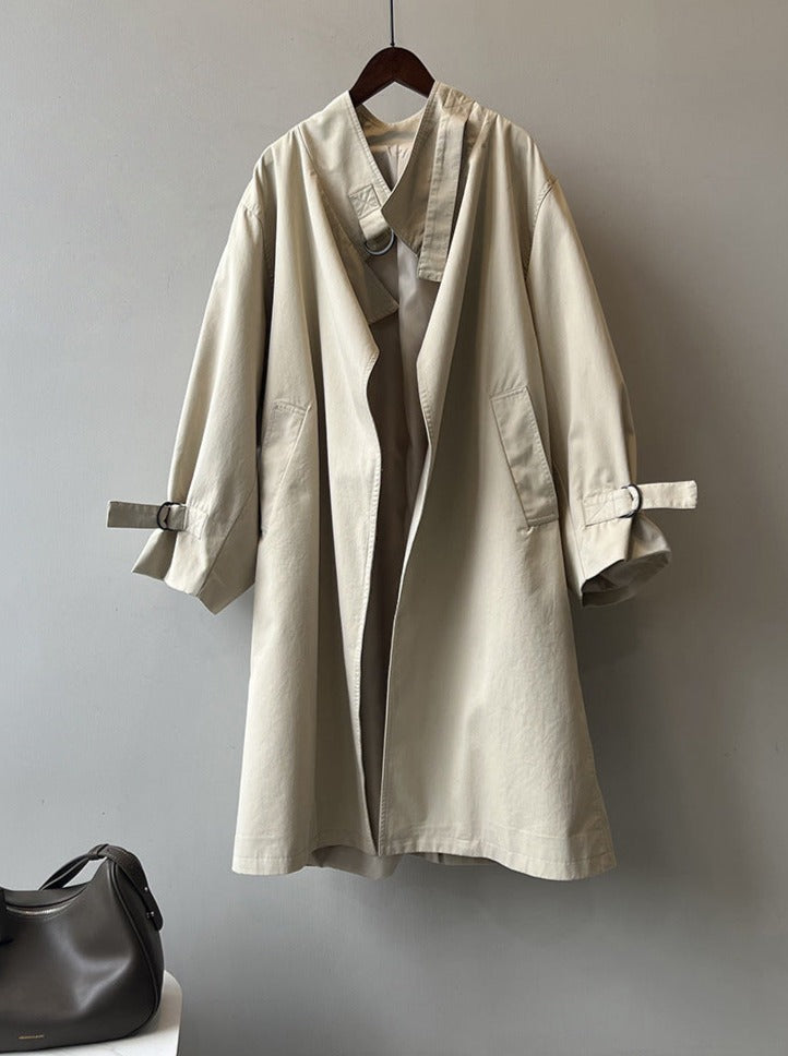 Apricot Casual Loose Long Windbreaker Coat