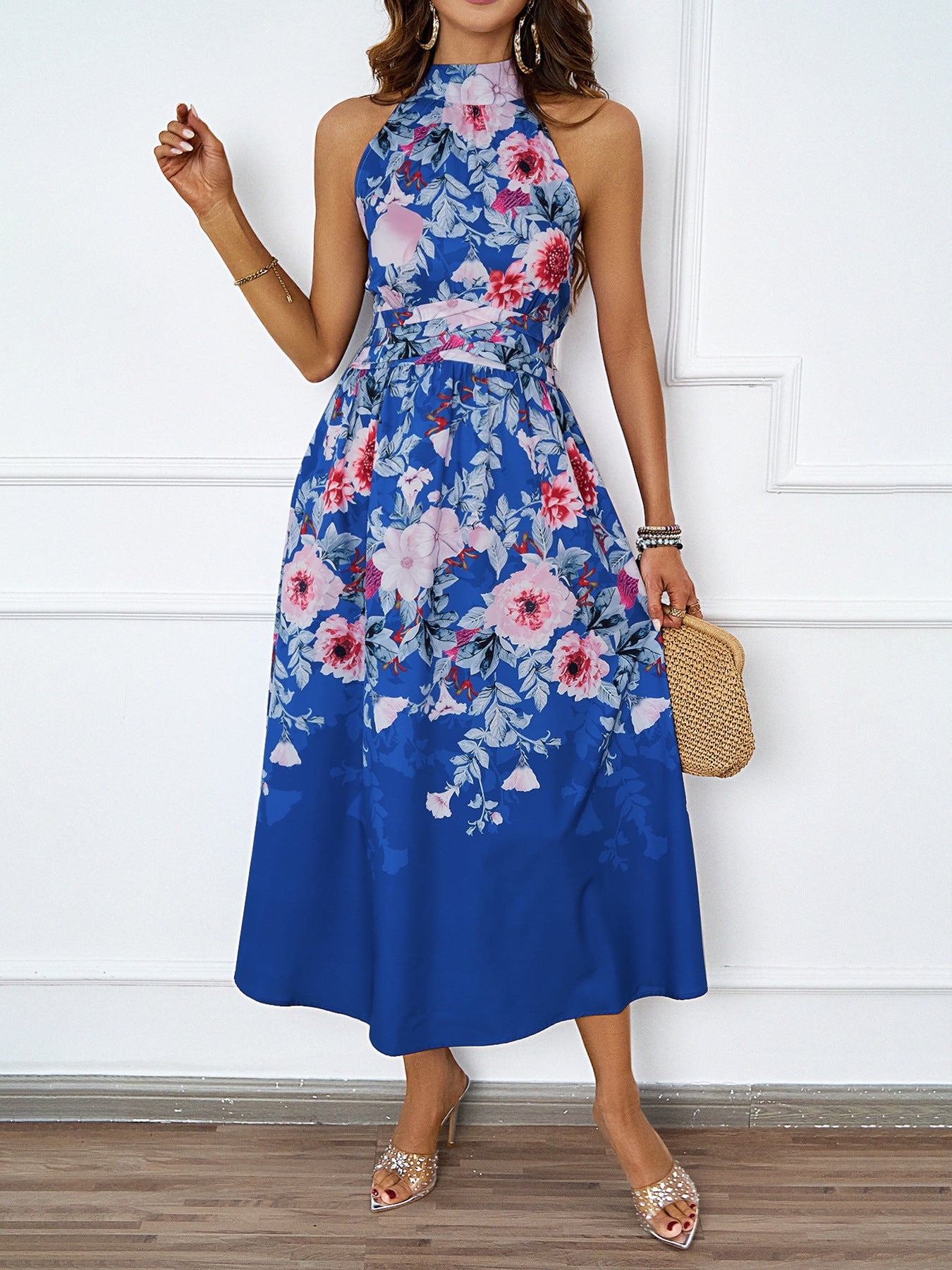 Halter Neck Floral Printed Dress