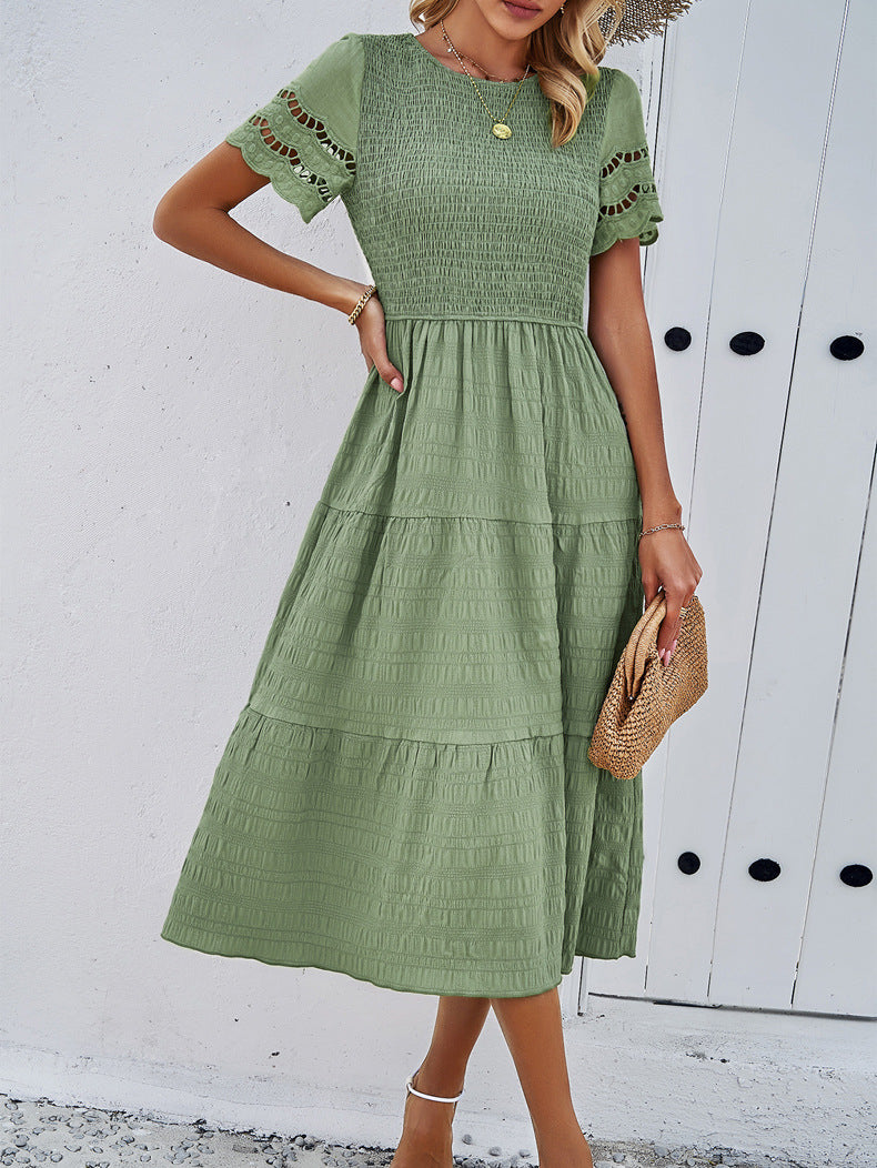 Green Elegant Layered Hollow Dress