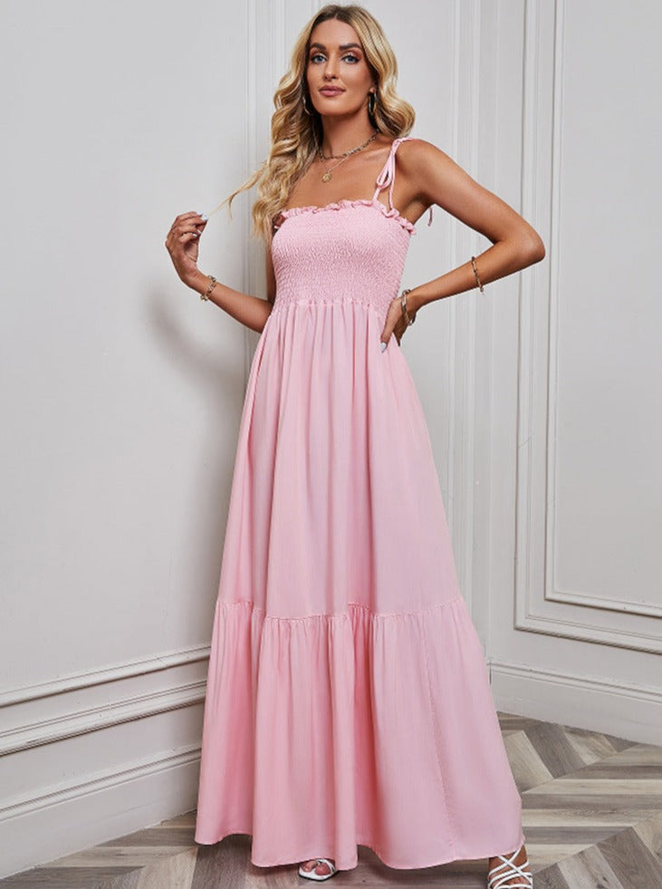 Summer Sexy Thin Strap Smocked Maxi Dress