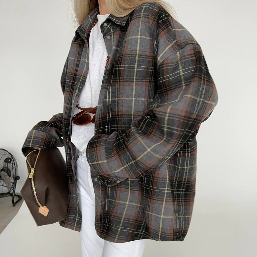 Retro Loose Plaid Buttoned Shirt