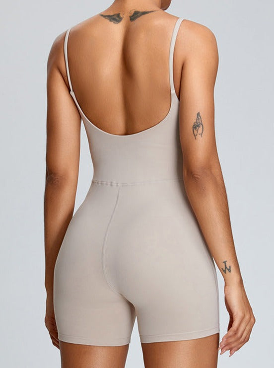 Solid Color Light Khaki Sexy Active Jumpsuit