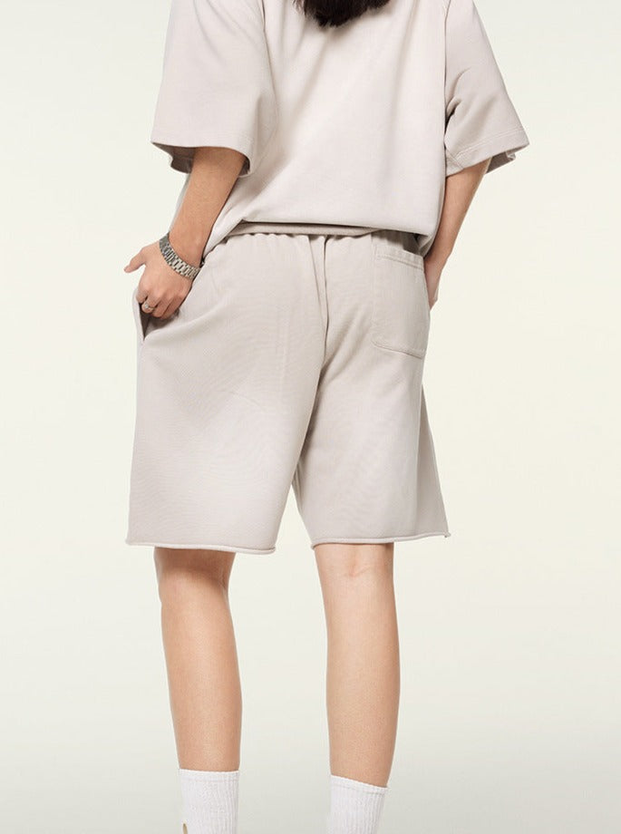 Heavy Washed Drawstring Loose Edge Shorts