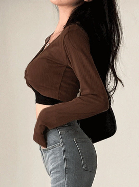 Long-Sleeve Ribbed Hoop Crop T-Shirt