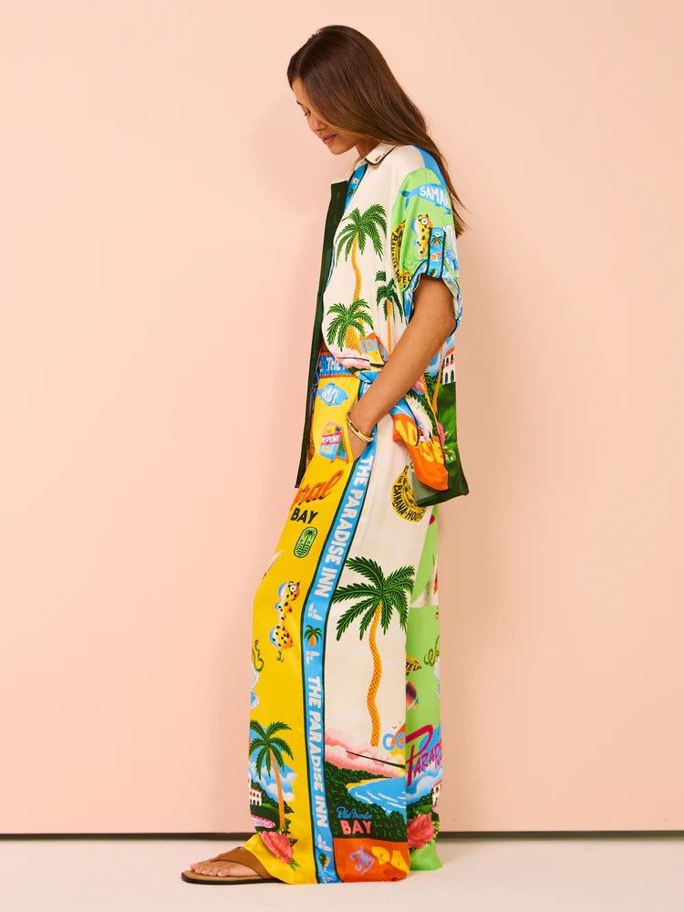 Sunny Beach Style Printed Two Piece Set Pants