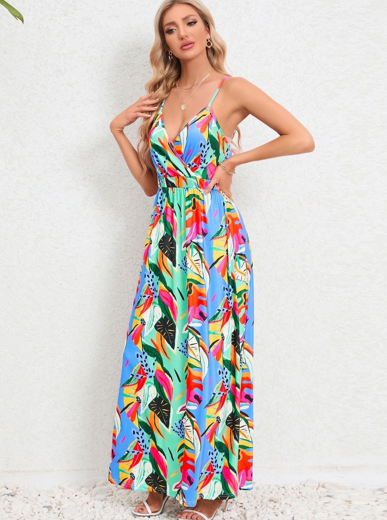 Multi Color Tropical Printed Long Dress