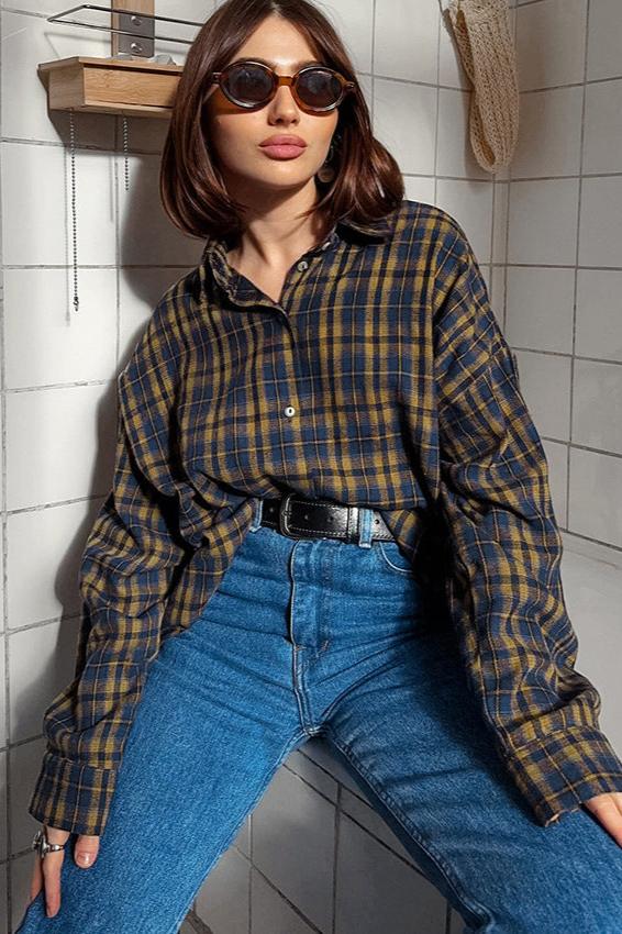 Vintage Long Sleeve Plaid Collared Shirt