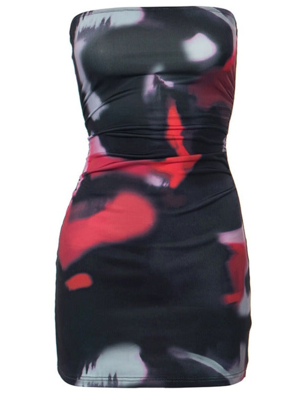 Abstract Printed Tube Mini Dress