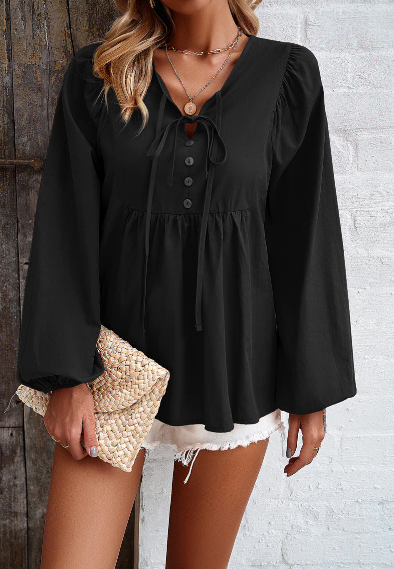 Lace Up Flowy Peasant Blouse