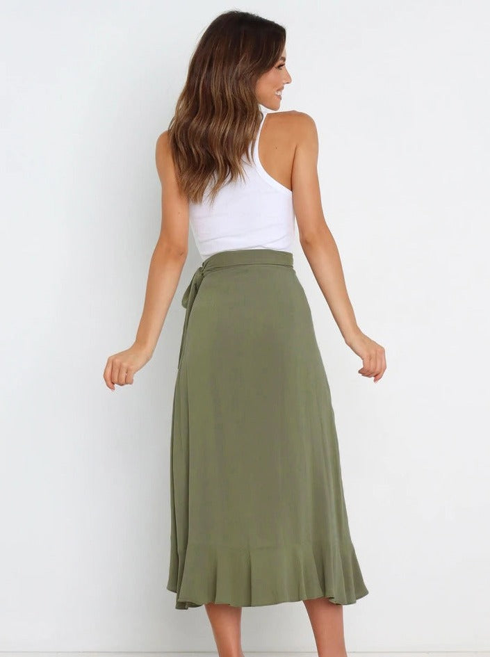 Asymmetrical Sexy Grass Green Long Skirt