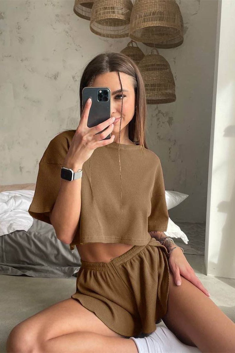 Casual Sexy Round Neck Crop Top and Shorts Set