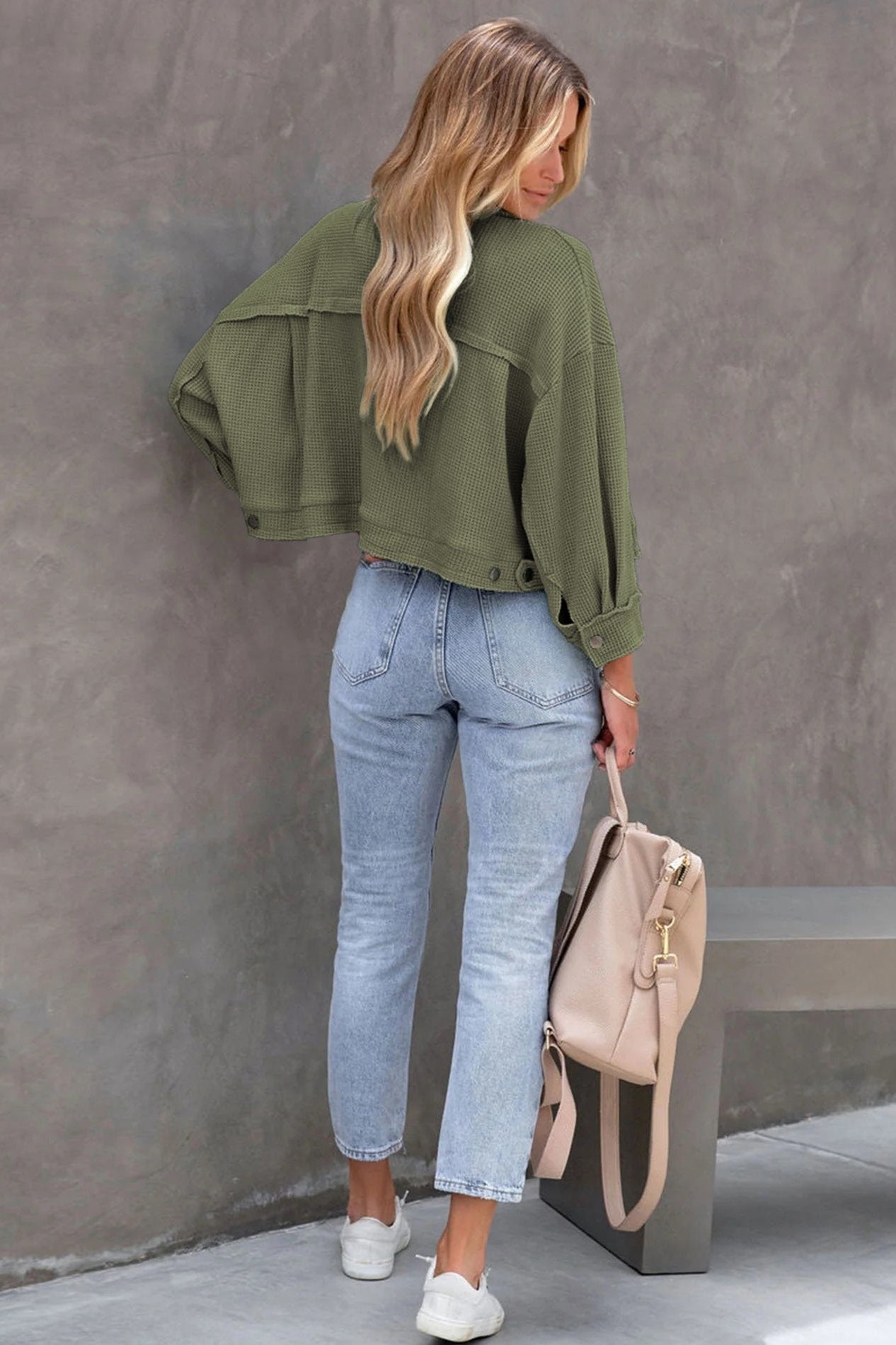 Green Long Sleeve Solid Color Collared Jacket