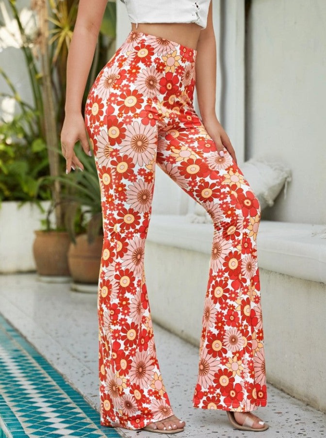 Hot Floral Tight-Fitting Bell Bottom Pants