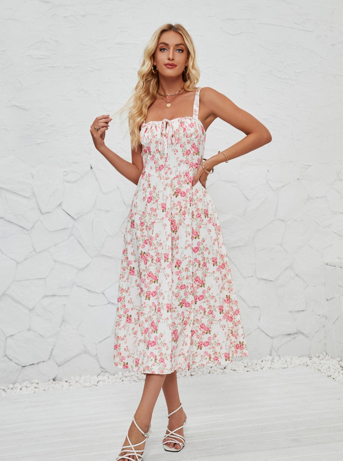 Floral Printed Sleeveless Sun Dress