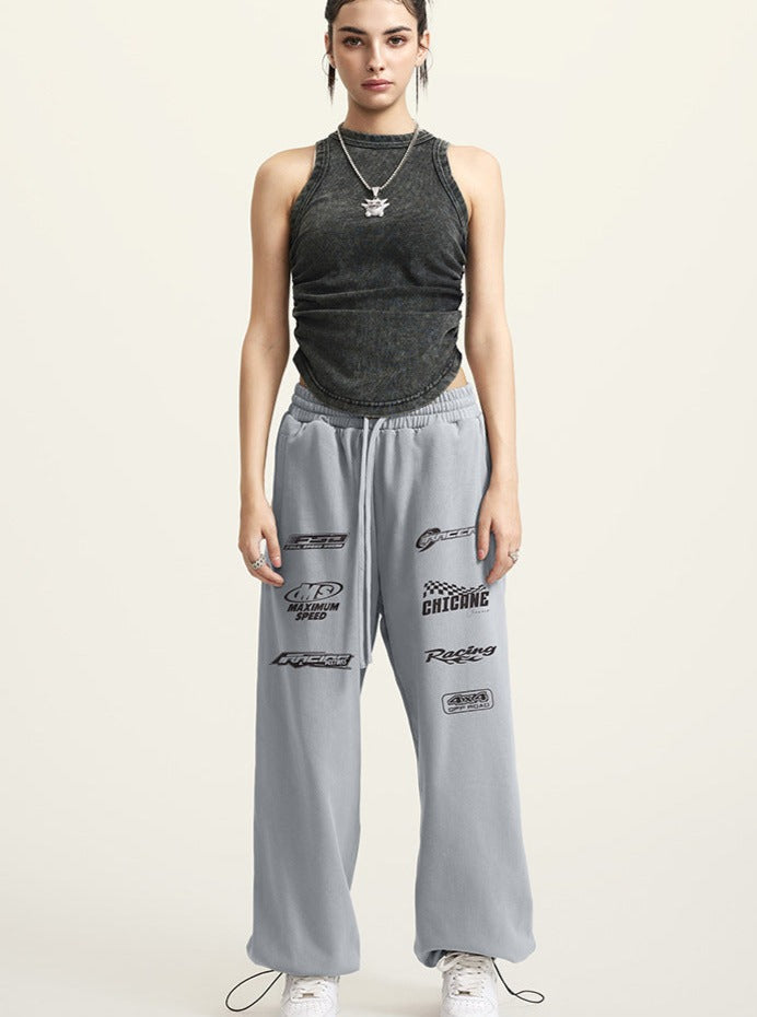 Heavy Drawstring Printed Loose Sports Pants