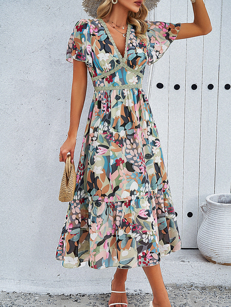 Green Floral V-Neck Sundress