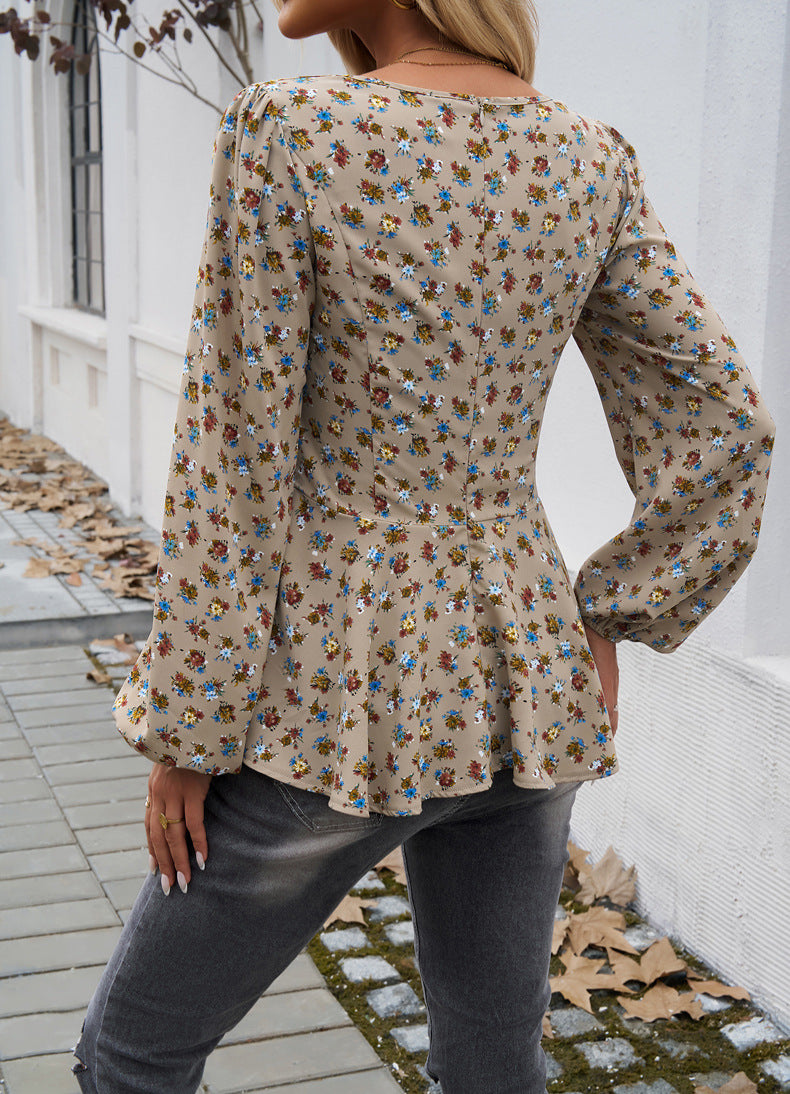 Floral Long Sleeves Peplum Blouse