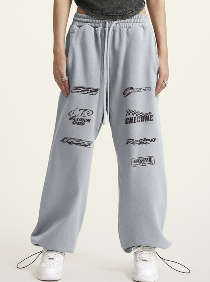 Heavy Drawstring Printed Loose Sports Pants