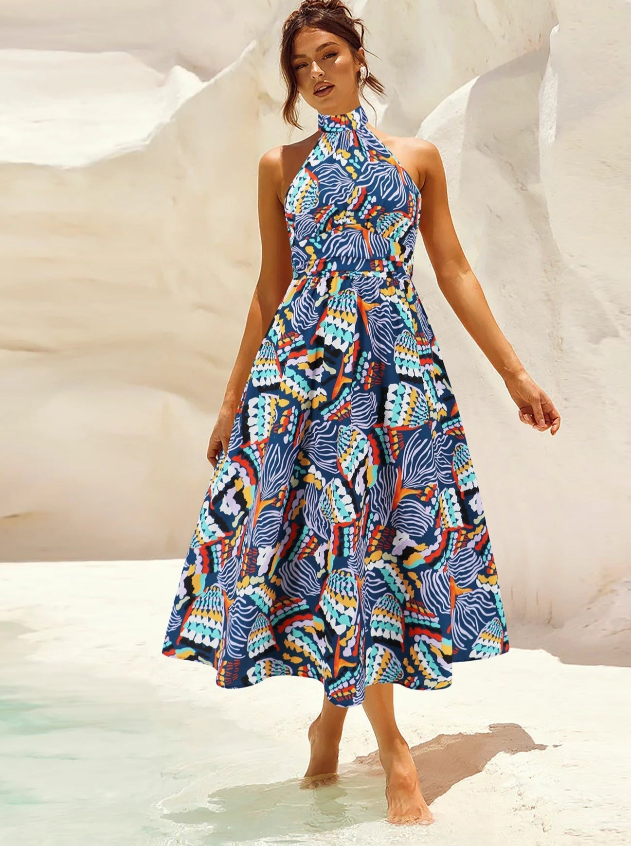 Tropical Print Sleeveless Elegant Sundress