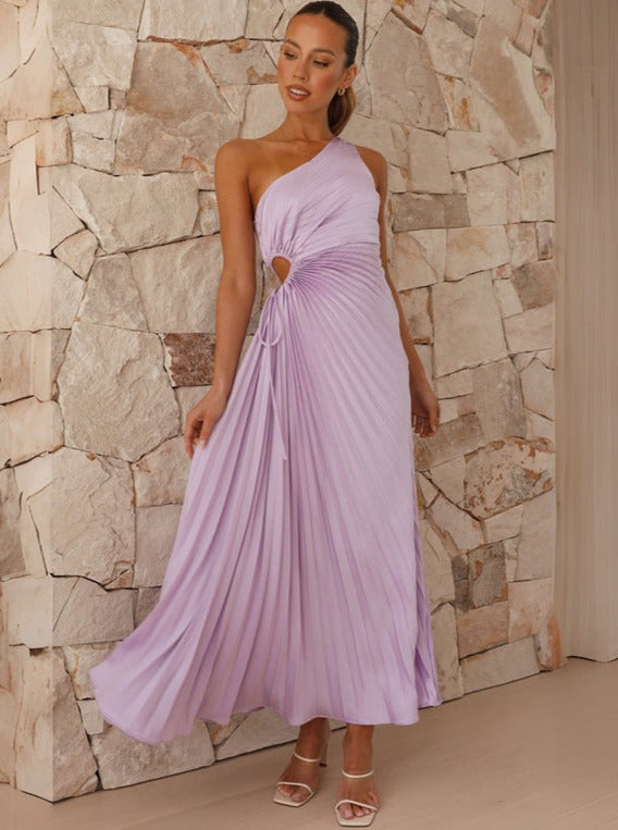 One Shoulder Abendkleid mit Plissees, Elegantes Maxikleid