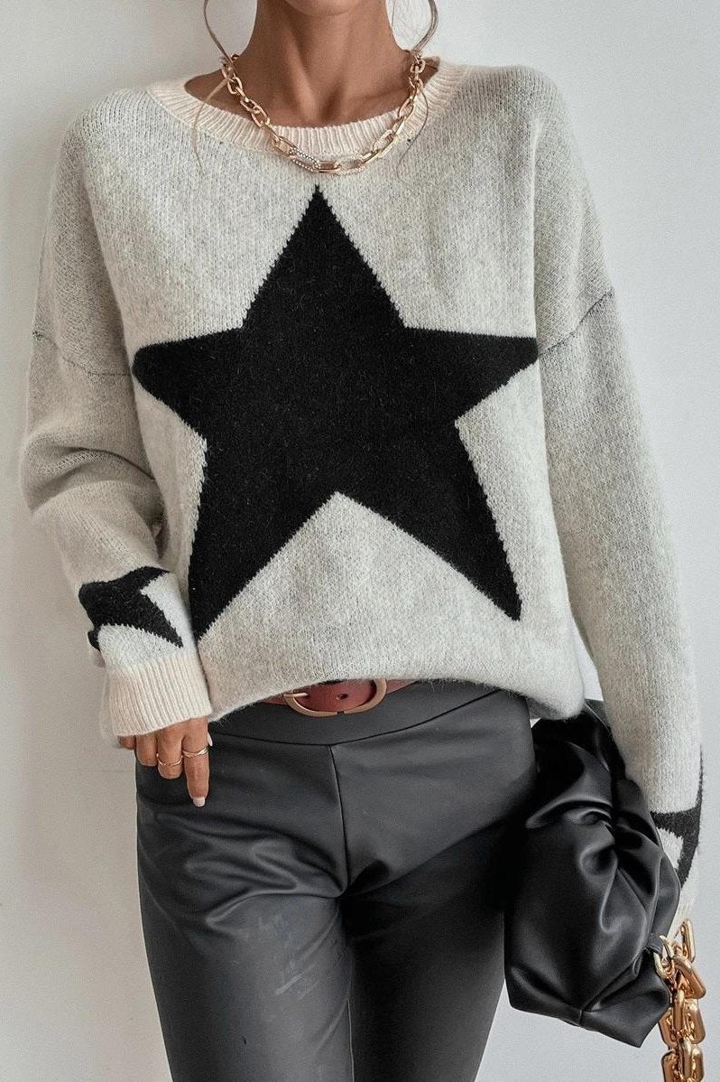 Apricot Long Sleeve Star Print Sweater