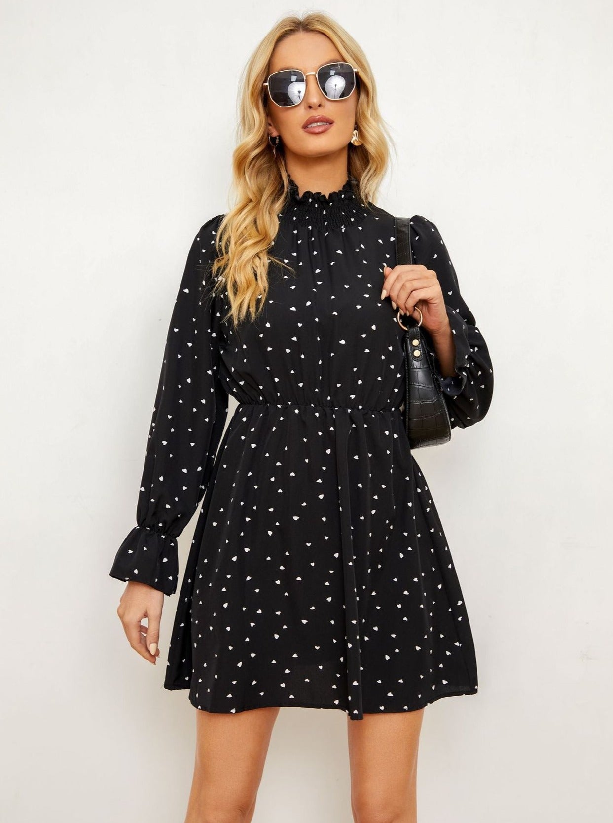 Black Half Turtle Neck Long Sleeve Mini Dress