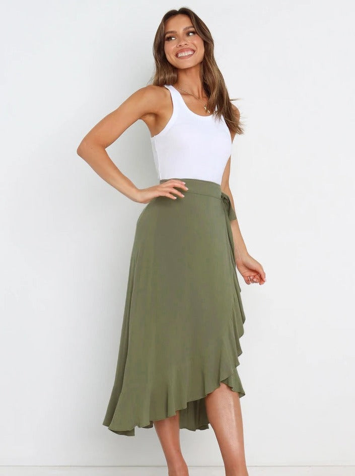 Asymmetrical Sexy Grass Green Long Skirt