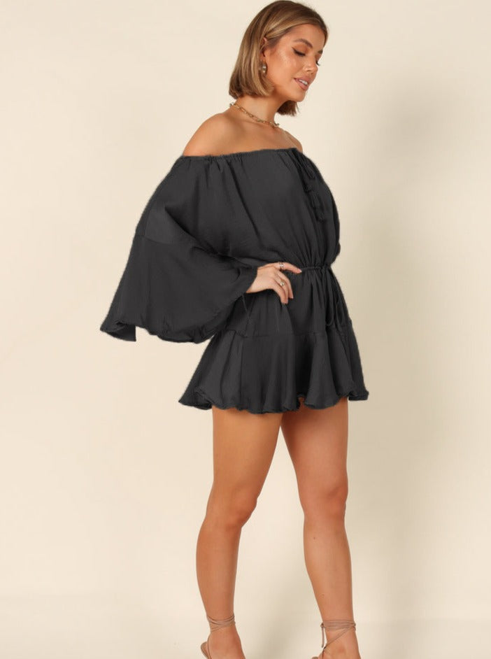 Sexy Black Bohemian Adjustable Off The Shoulder Bell Sleeve Dress