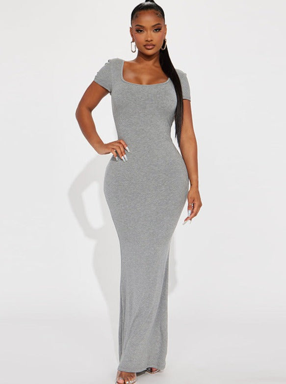 Slim Sexy Backless Square Neck Bodycon Maxi Dress