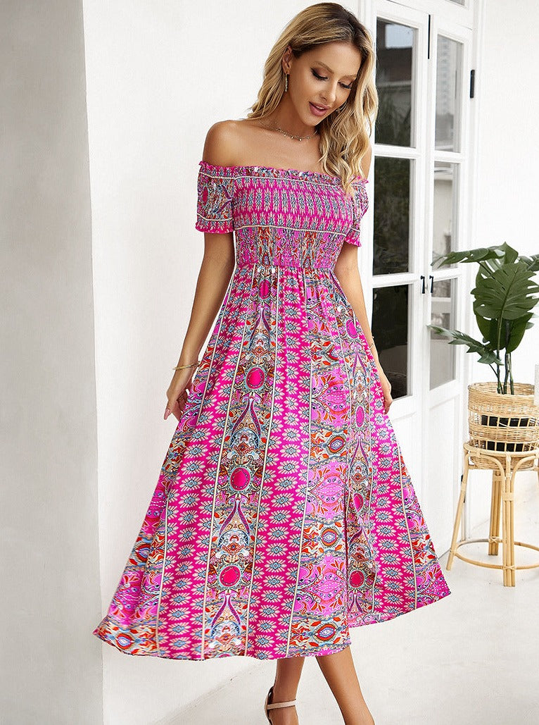 Summer Off Shoulder Bohemian Slit Midi Dress