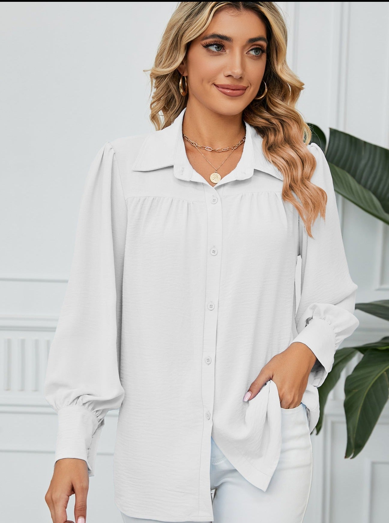 Lantern Sleeve Loose Chiffon Shirt