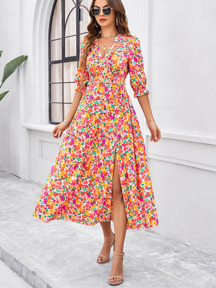 V-Neck Floral Printed Sundress