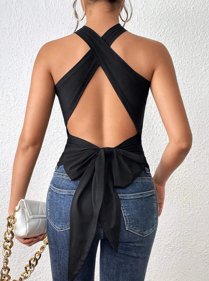 Elegant Black Crisscross Halter Top