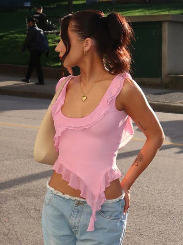 Pink Ruffled Asymmetrical Shirt