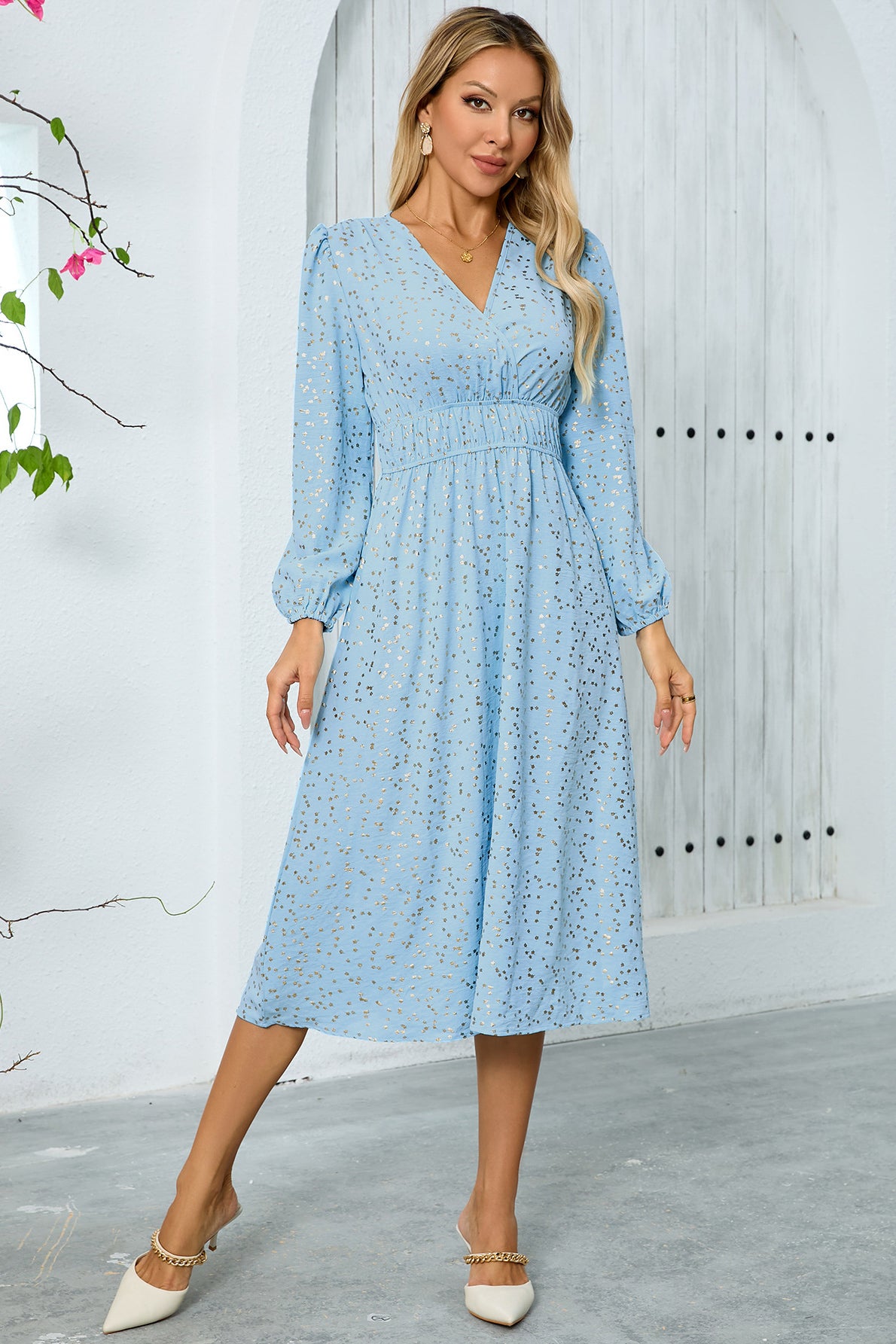 Elegant Long-Sleeve Midi Dress