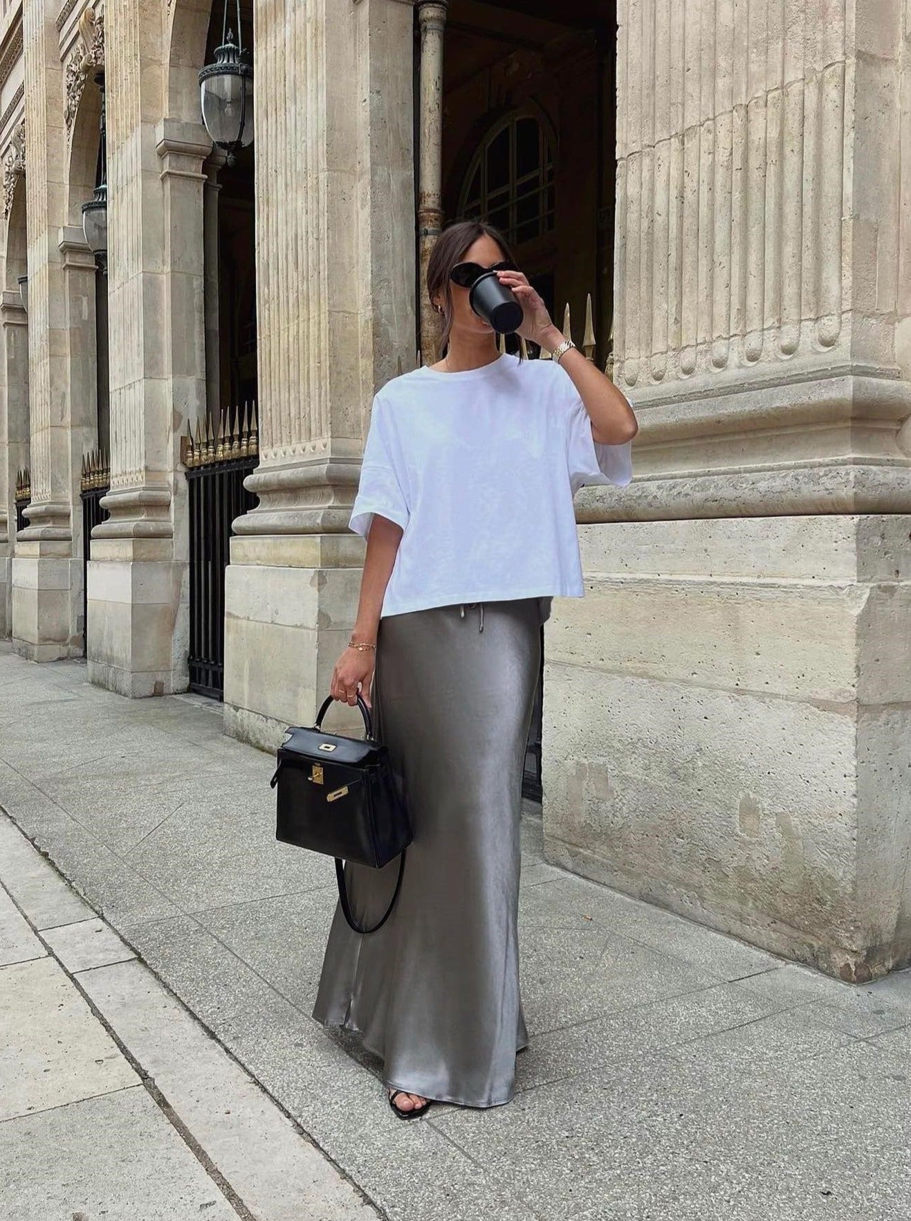 Gray Tie Wait Maxi Skirt