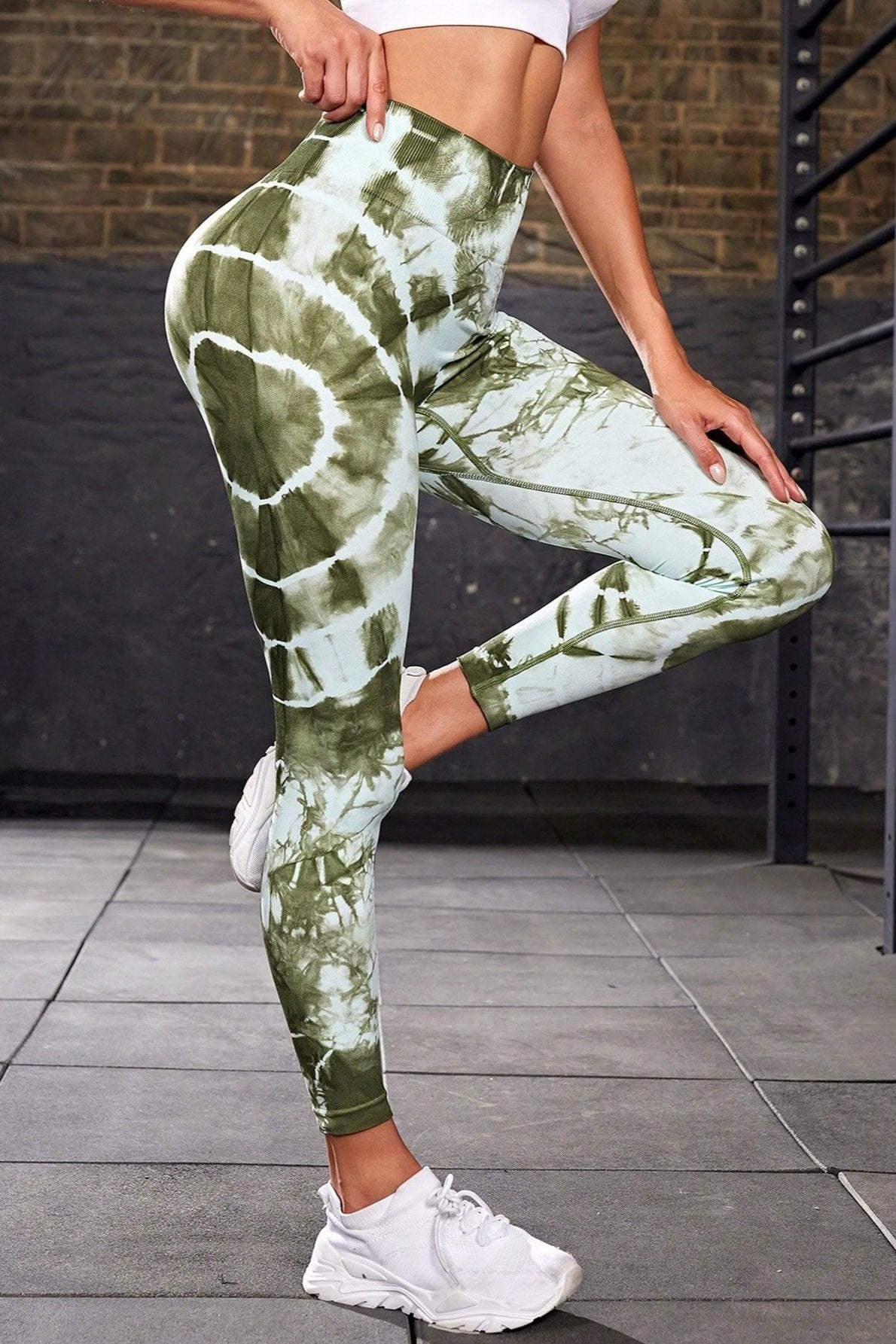 Green Seamless Tie Dye High Waist Yoga Pants