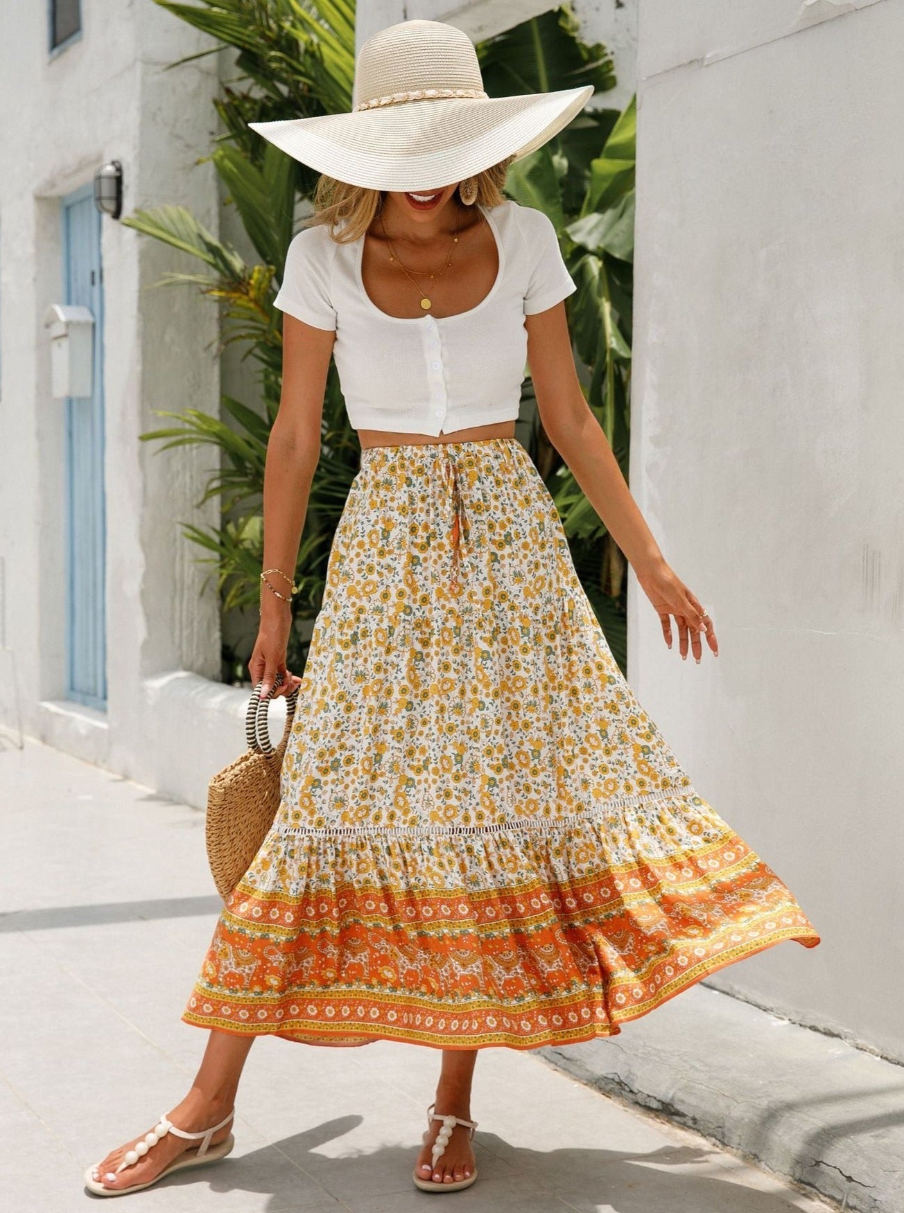 Long Lace Splicing Bohemian Style Skirt