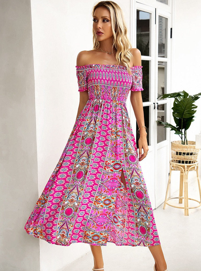 Summer Off Shoulder Bohemian Slit Midi Dress