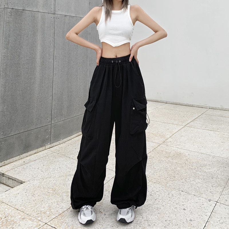 Casual Oversize Solid Low Waist Pants Drawstring Wide Leg Baggy Sweatpants