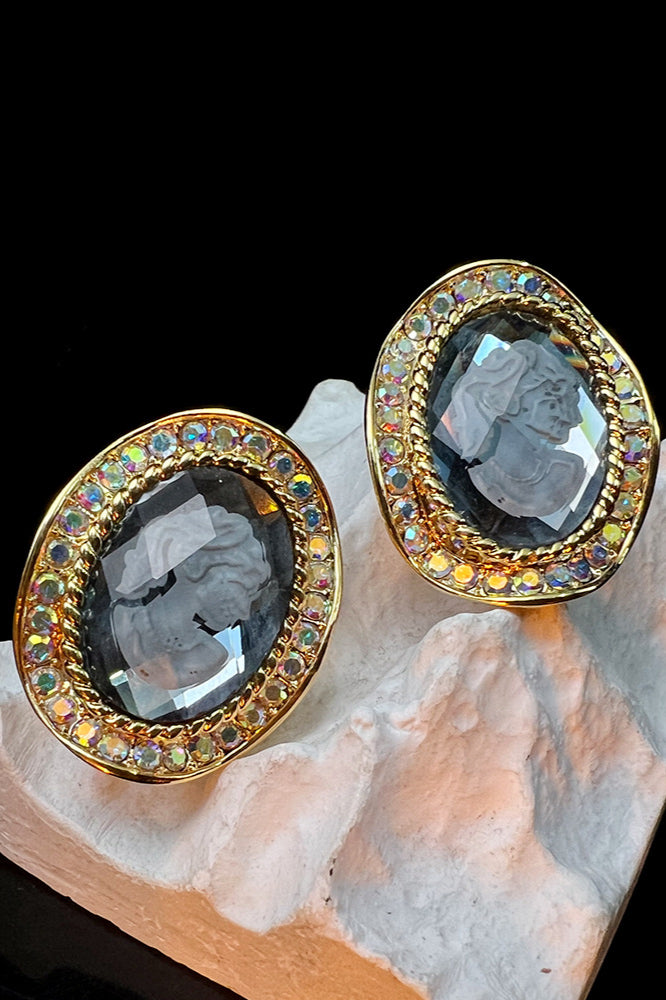 Elegant Multicolor Crystals Cameo Earrings