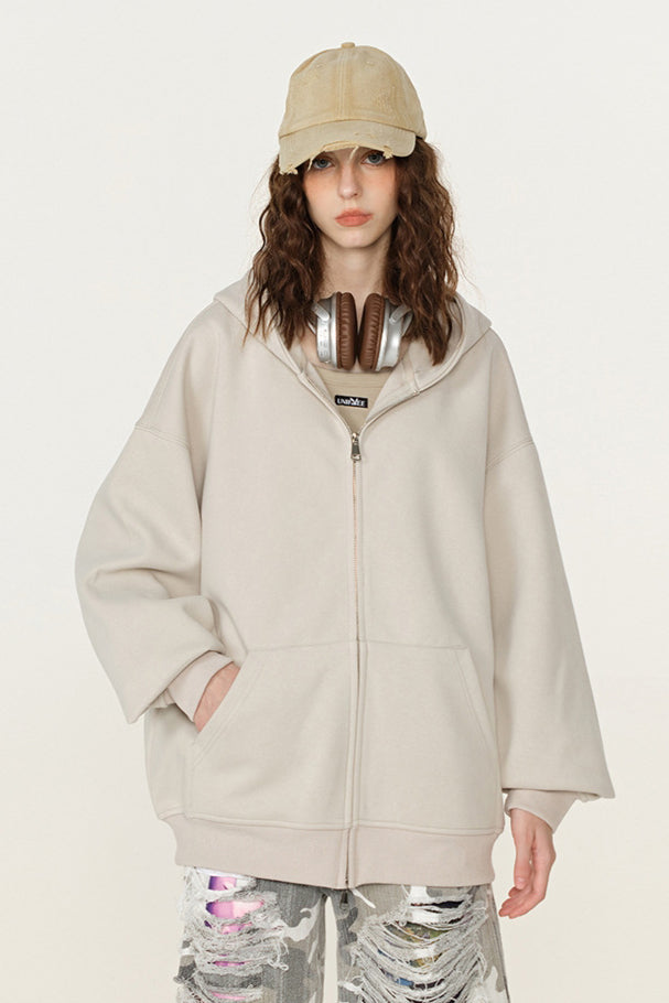 Zip Hoodie Damen Oversize Unisex Kapuzenjacke Bequem