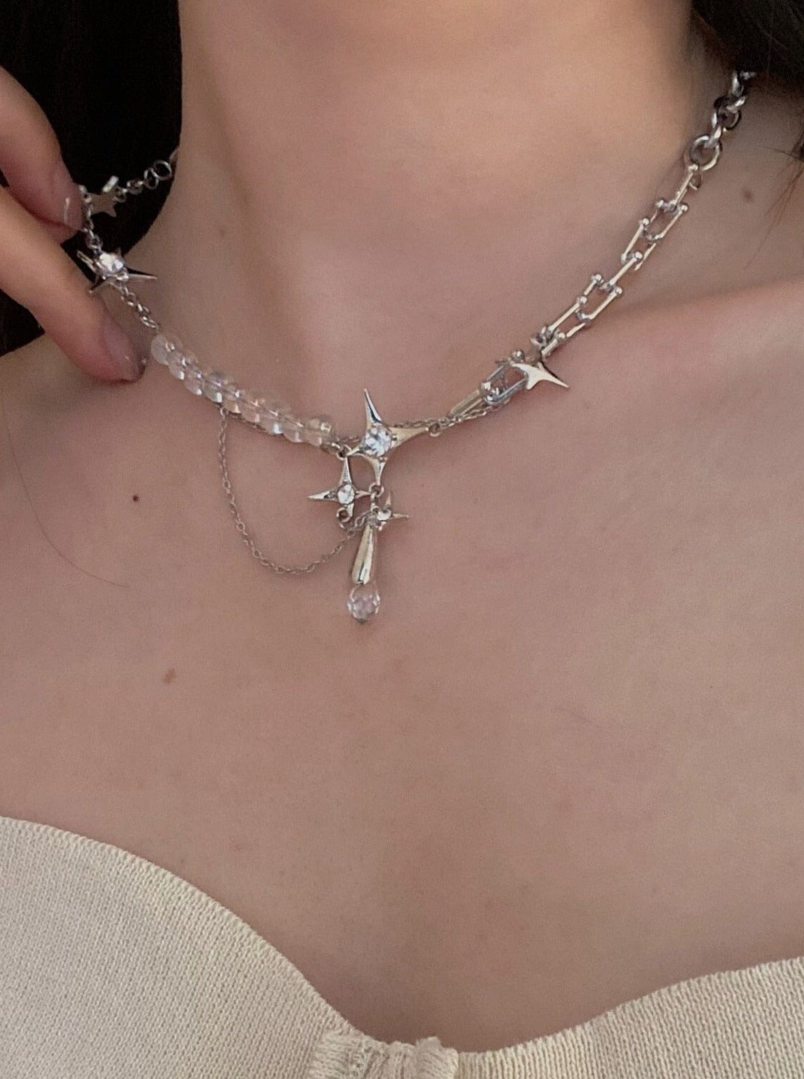 Silver Star Crystal Chain Necklace Necklace Pinchbox 